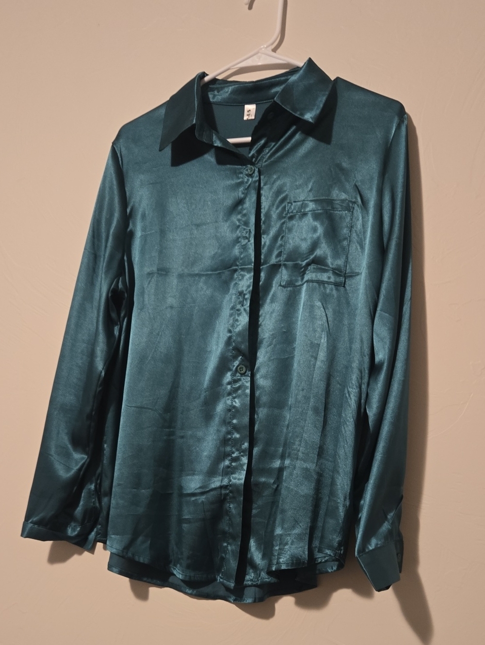 Satin Green Long-Sleeve Button-Down Shirt